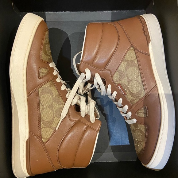 Coach Men's Brown and Cream High-Top Sneakers - Picture 3 of 9